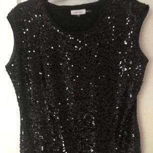 Calvin Klein women's Size L black sparkle sequenced front top